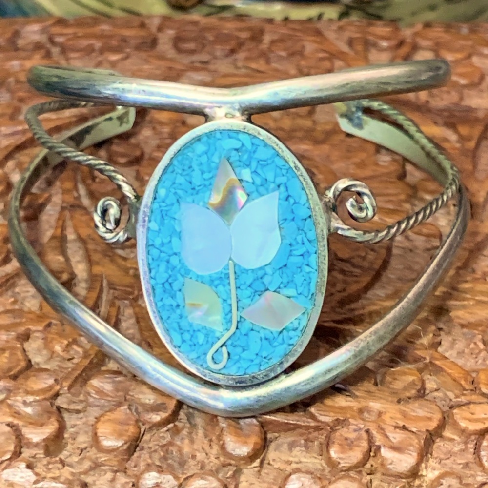 Vintage Mexico Turquoise MOP Cuff Bracelet